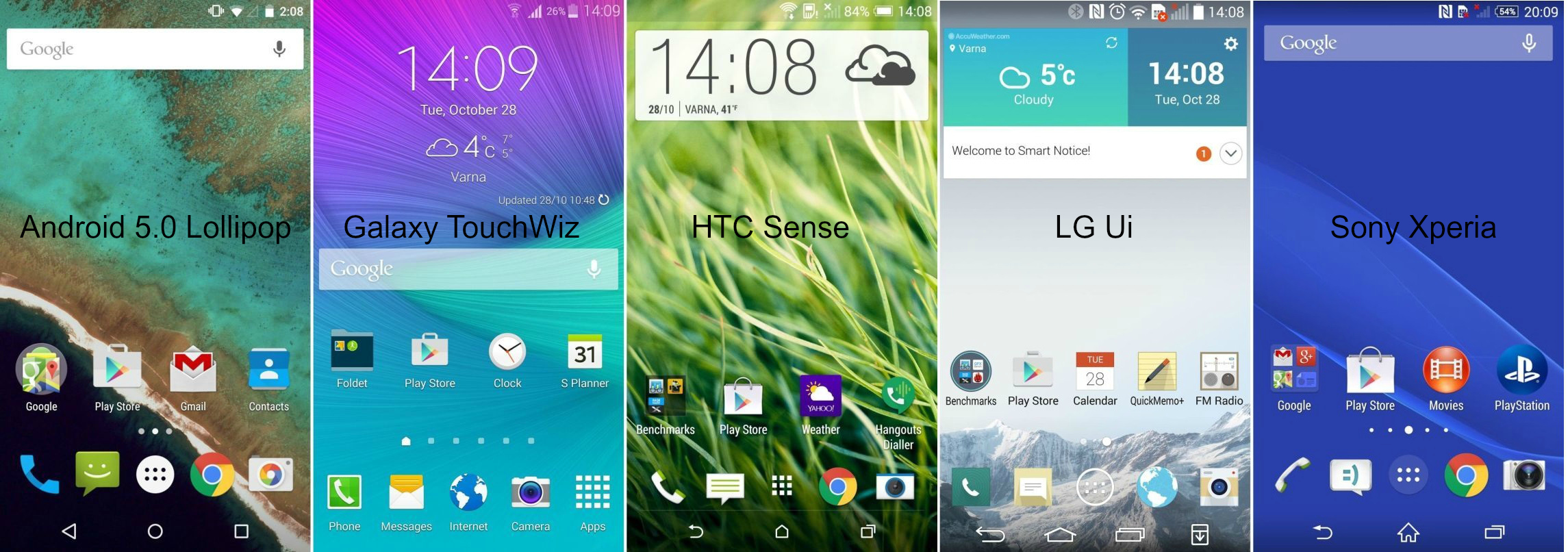 Ecran-d’accueil-Android-5.0-Lollipop-TouchWiz-Sense-LG-Sony-Xperia