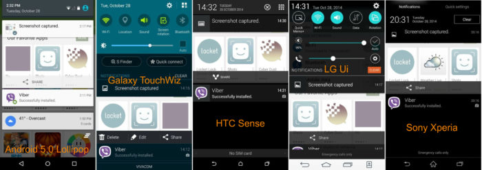 Centre de notifications Android 5.0 Lollipop TouchWiz Sense LG Sony Xperia