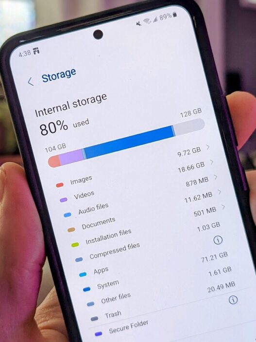 espace disque sur telephone